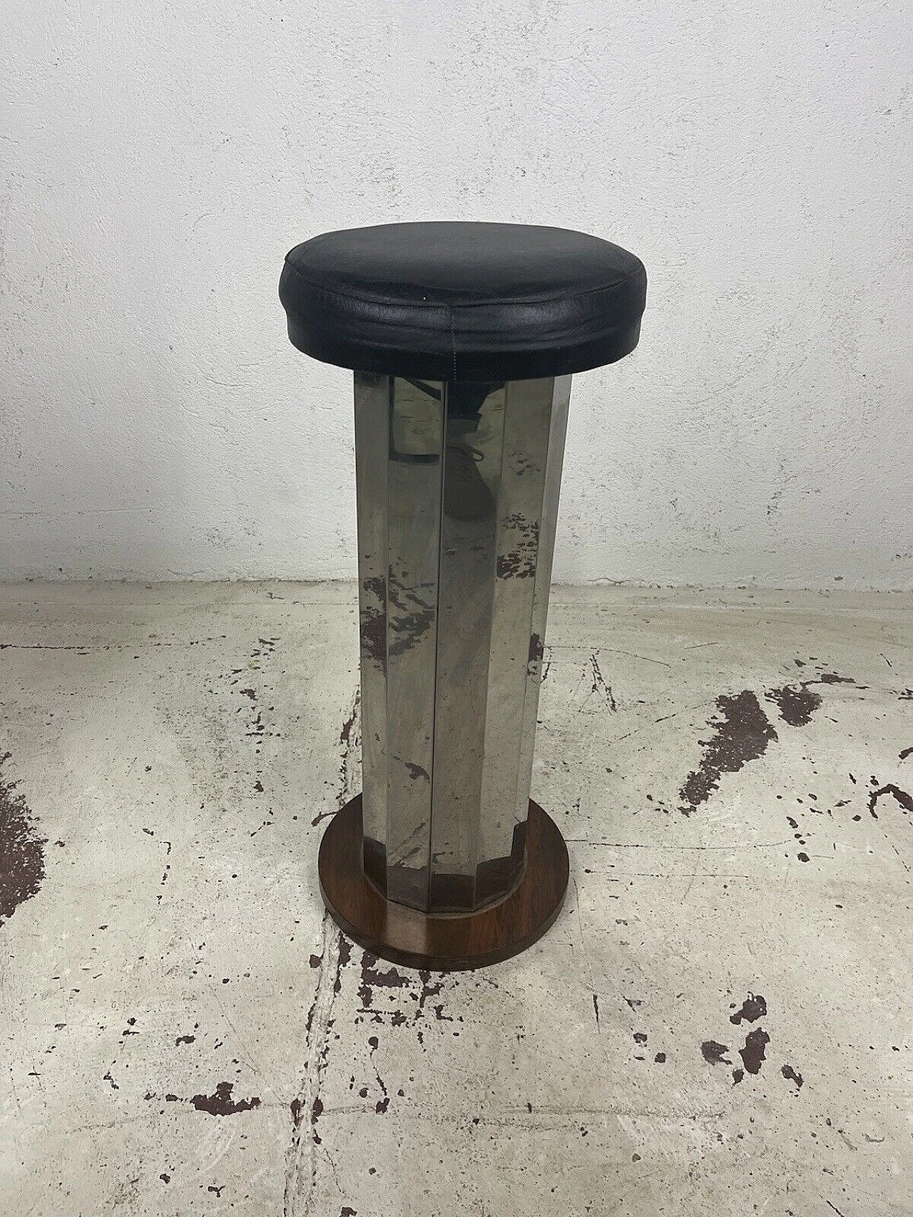 Sgabello in acciaio, pelle e legno, anni '70 5