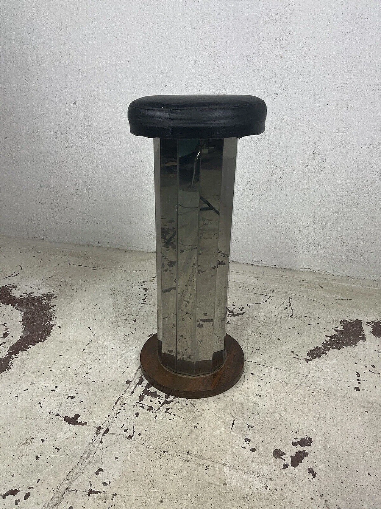 Sgabello in acciaio, pelle e legno, anni '70 6