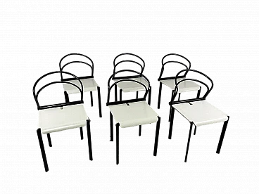 6 Chairs in black metal and white wood, 1980s