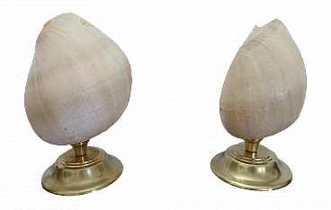 Pair of brass table lamps with shells, 1980s