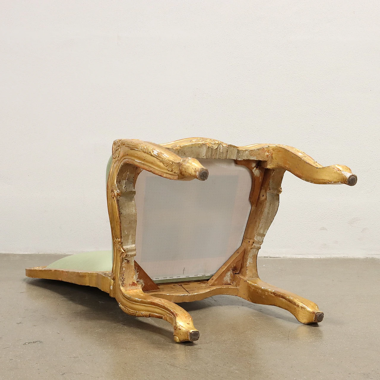 4 Sedie stile Barocchetto in legno dorato e tessuto, fine '800 10