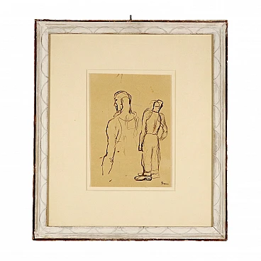 Mario Sironi, Two figures, Indian ink on paper