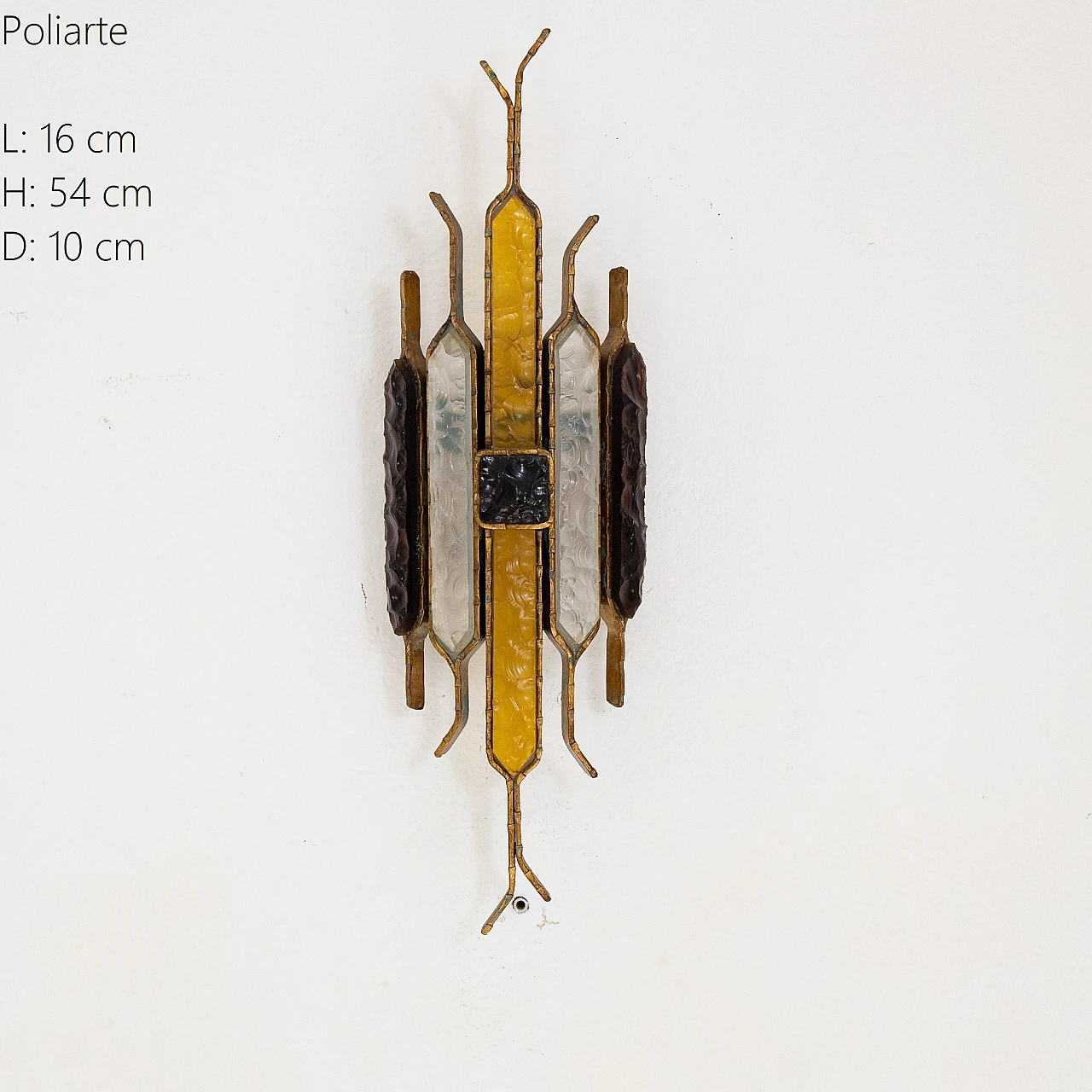 Multicolor glass and gilded metal wall light by Poliarte, 1970s 1