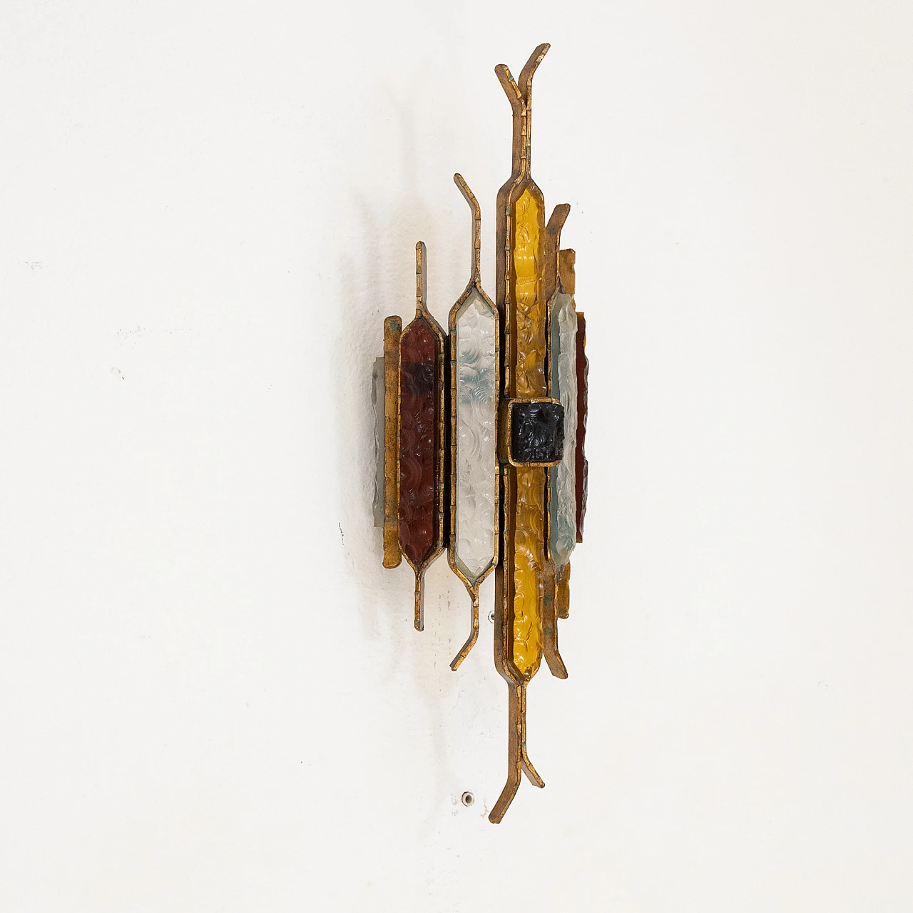 Multicolor glass and gilded metal wall light by Poliarte, 1970s 3