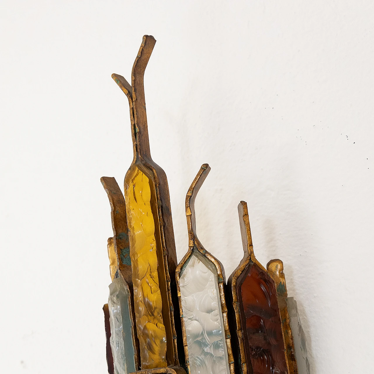 Multicolor glass and gilded metal wall light by Poliarte, 1970s 4