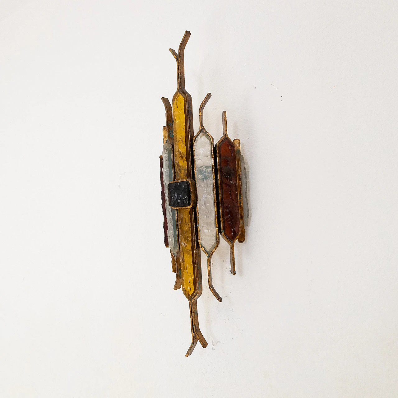 Multicolor glass and gilded metal wall light by Poliarte, 1970s 5