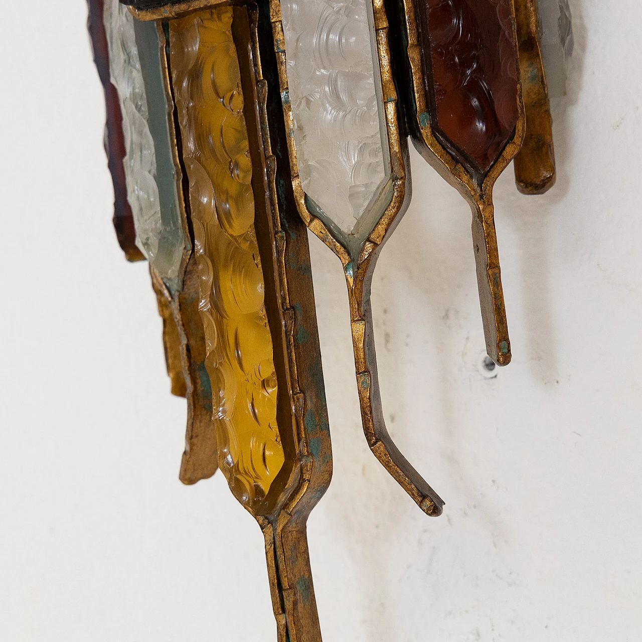 Multicolor glass and gilded metal wall light by Poliarte, 1970s 6