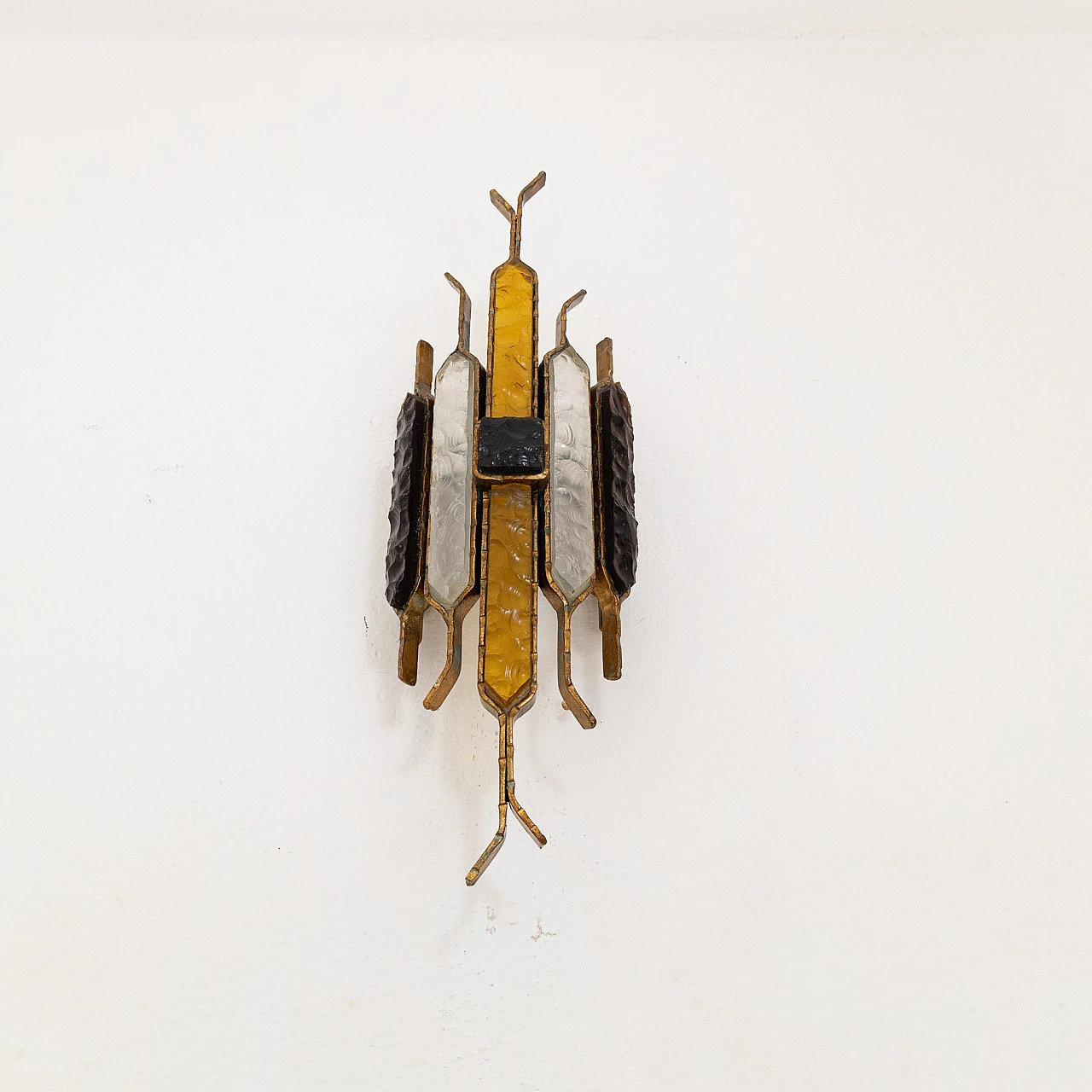 Multicolor glass and gilded metal wall light by Poliarte, 1970s 7