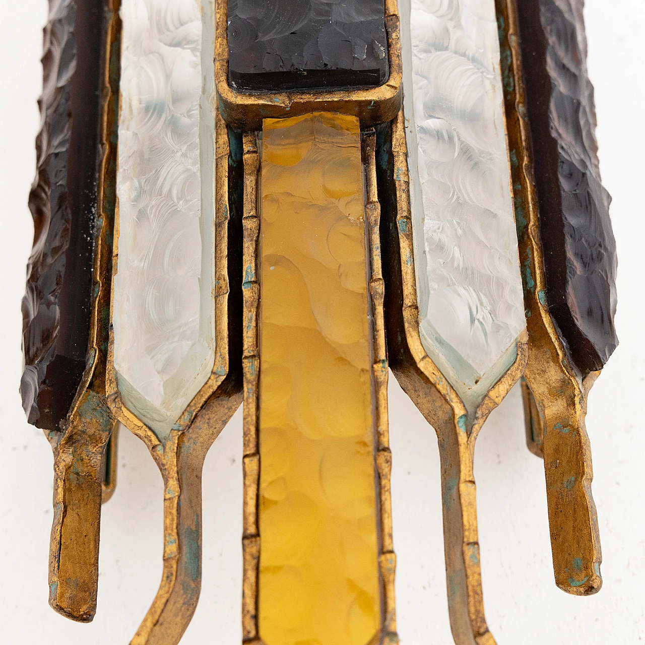 Multicolor glass and gilded metal wall light by Poliarte, 1970s 9
