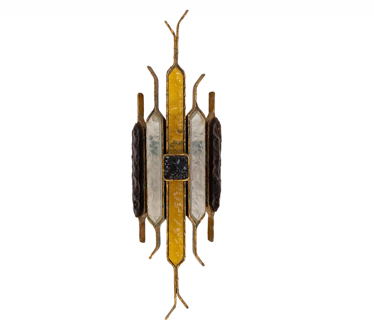 Multicolor glass and gilded metal wall light by Poliarte, 1970s 10
