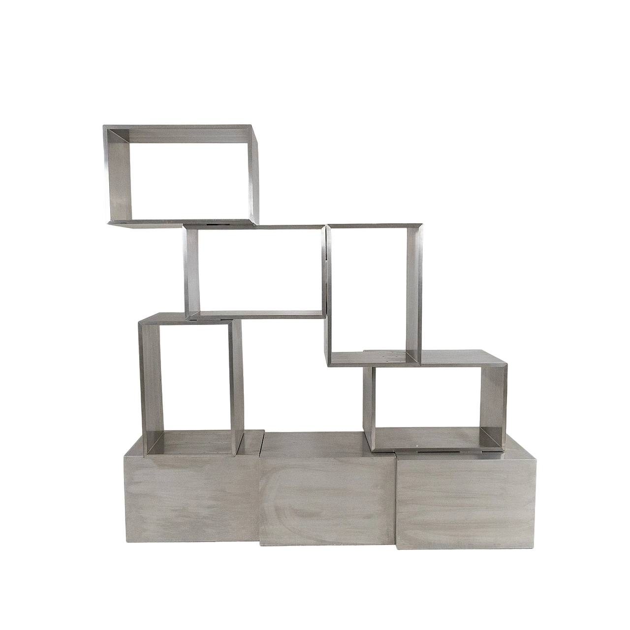 Libreria asimmetrica in acciaio spazzolato, anni '80 10