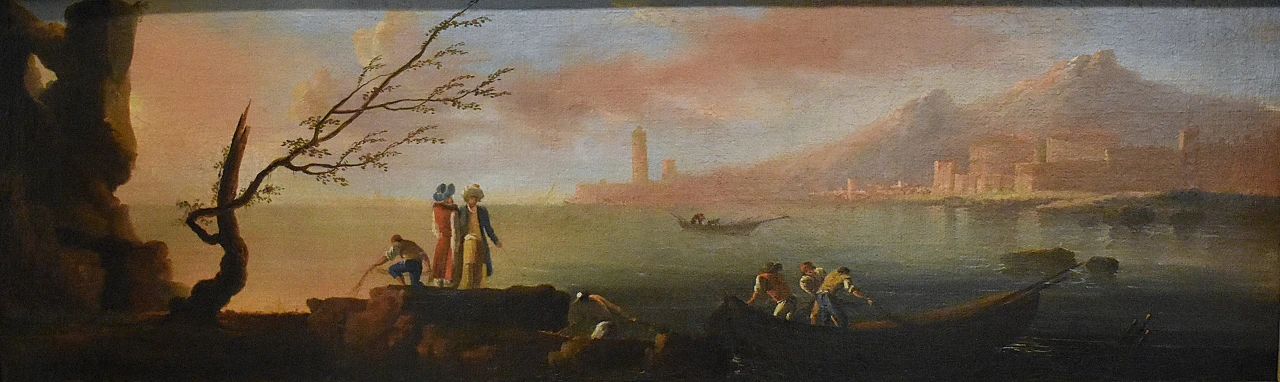 Attribuito a Francesco Fidanza, Paesaggio marino, olio su tela, '700 1