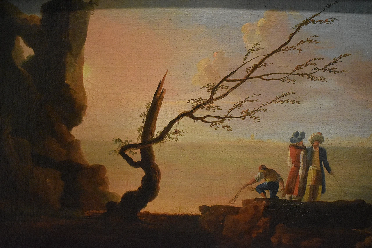 Attribuito a Francesco Fidanza, Paesaggio marino, olio su tela, '700 6