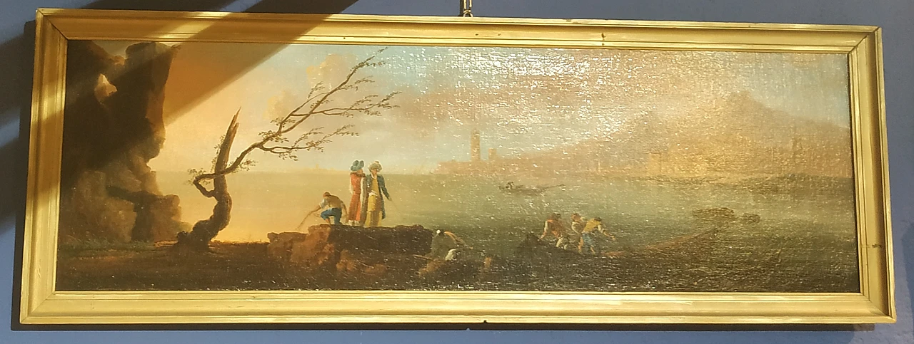 Attribuito a Francesco Fidanza, Paesaggio marino, olio su tela, '700 7