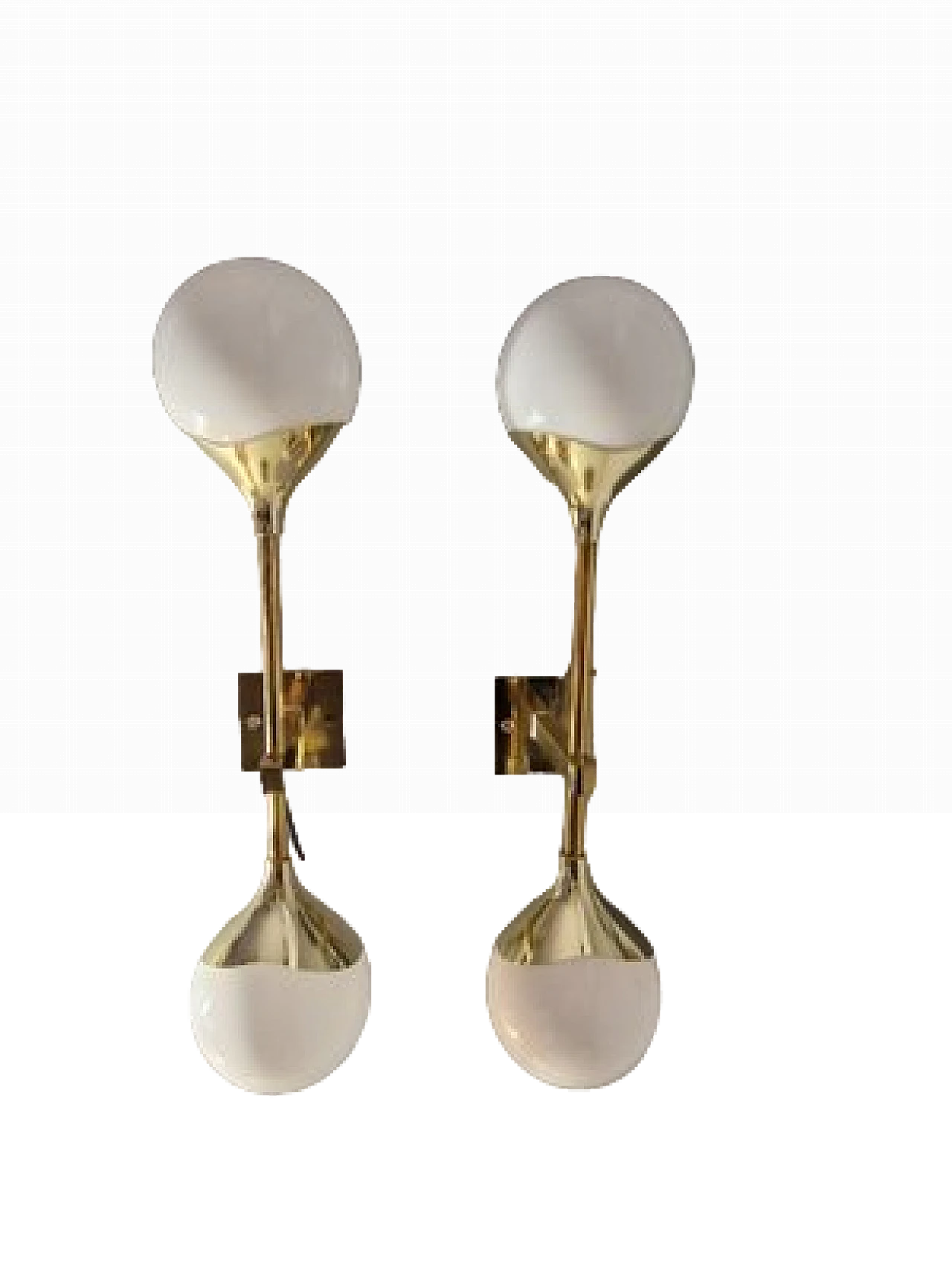 Coppia di Appliques a doppia sfera in vetro ed ottone, anni 2000 13