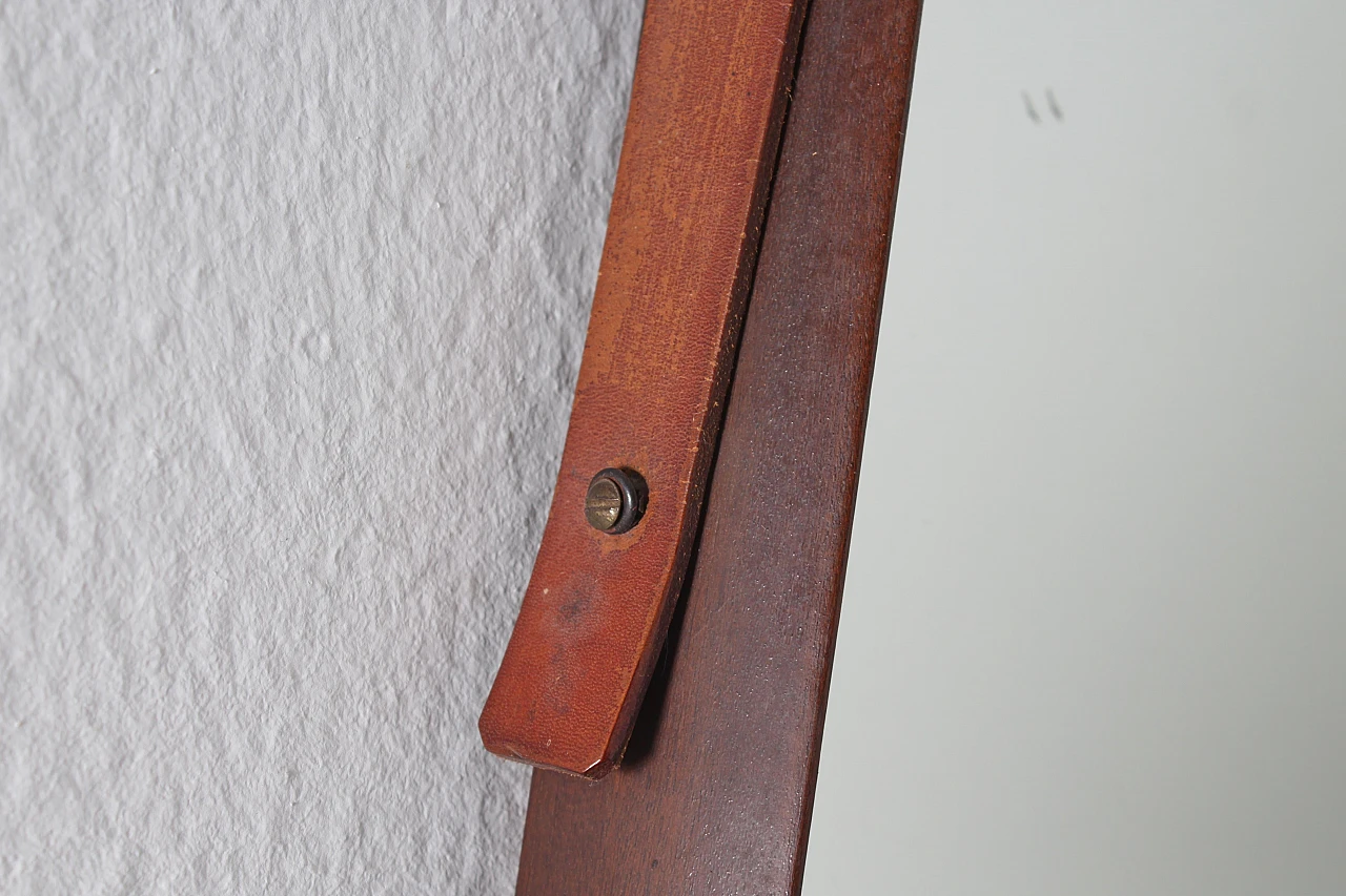 Specchio geometrico con cornice in legno e pelle, anni '60 6