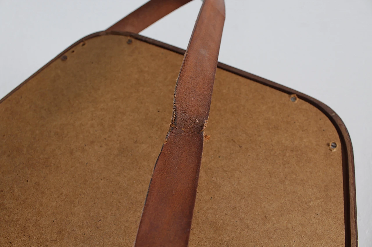 Specchio geometrico con cornice in legno e pelle, anni '60 10