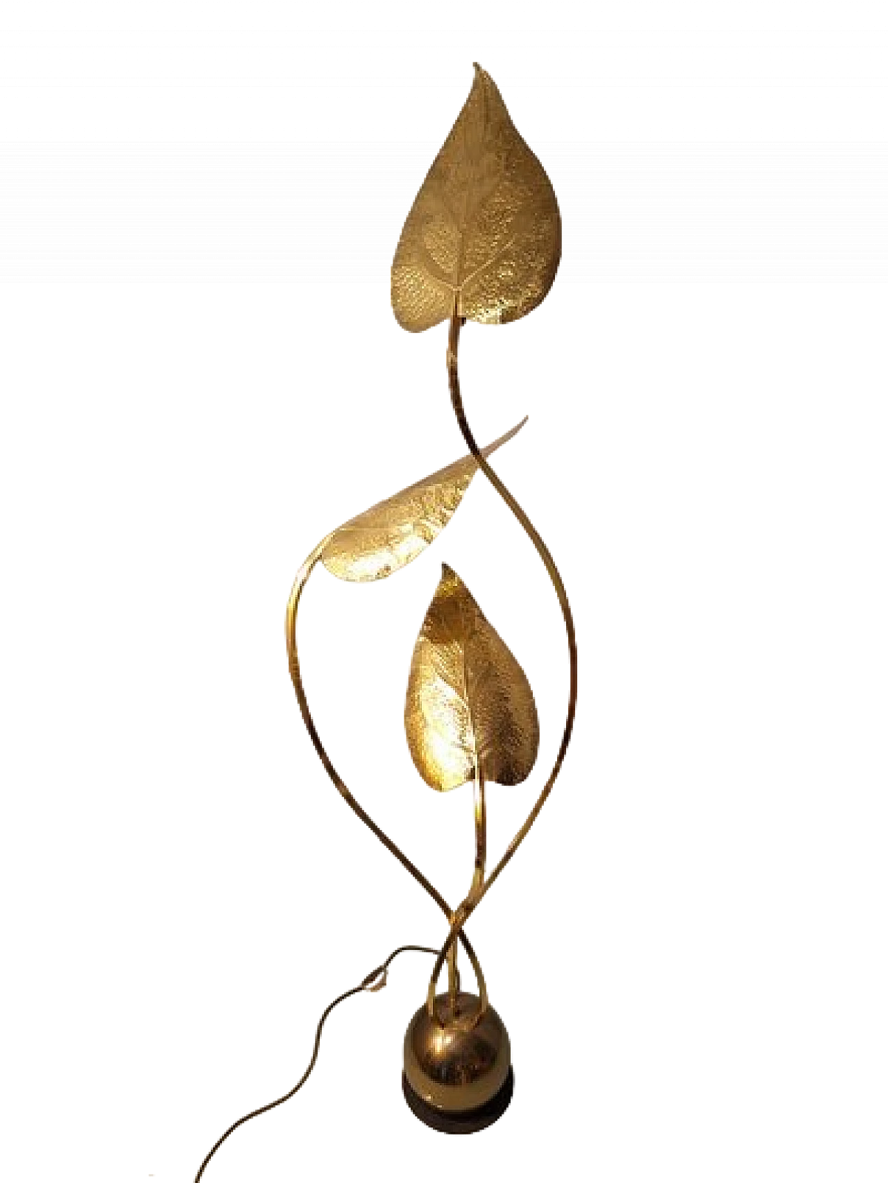 Lampada da terra in ottone e ferro con foglie di Rossini, anni '70 15