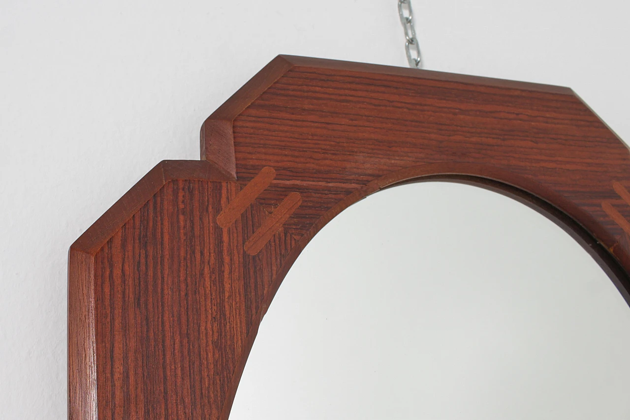 Specchio da parete ovale con cornice geometrica in legno, anni '60 5