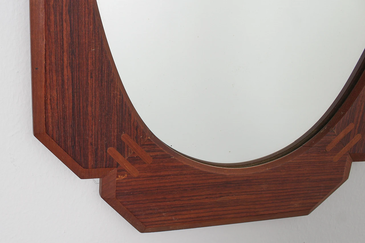 Specchio da parete ovale con cornice geometrica in legno, anni '60 7
