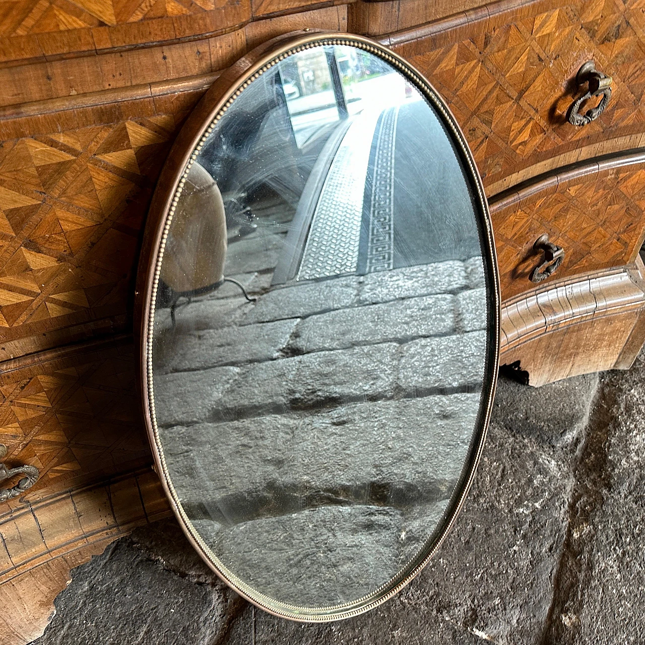 Specchio da parete ovale in ottone in stile Gio Ponti, anni '50 5