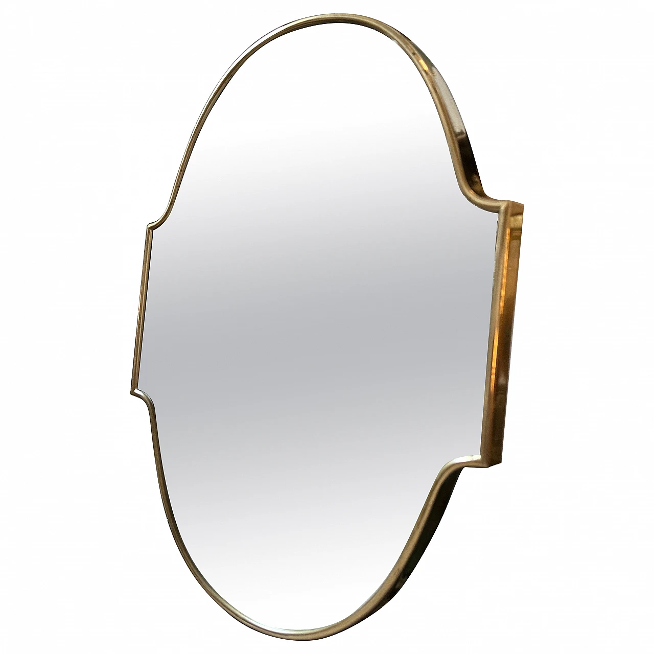 Shield wall mirror in brass in Gio Ponti style, 1950s 1