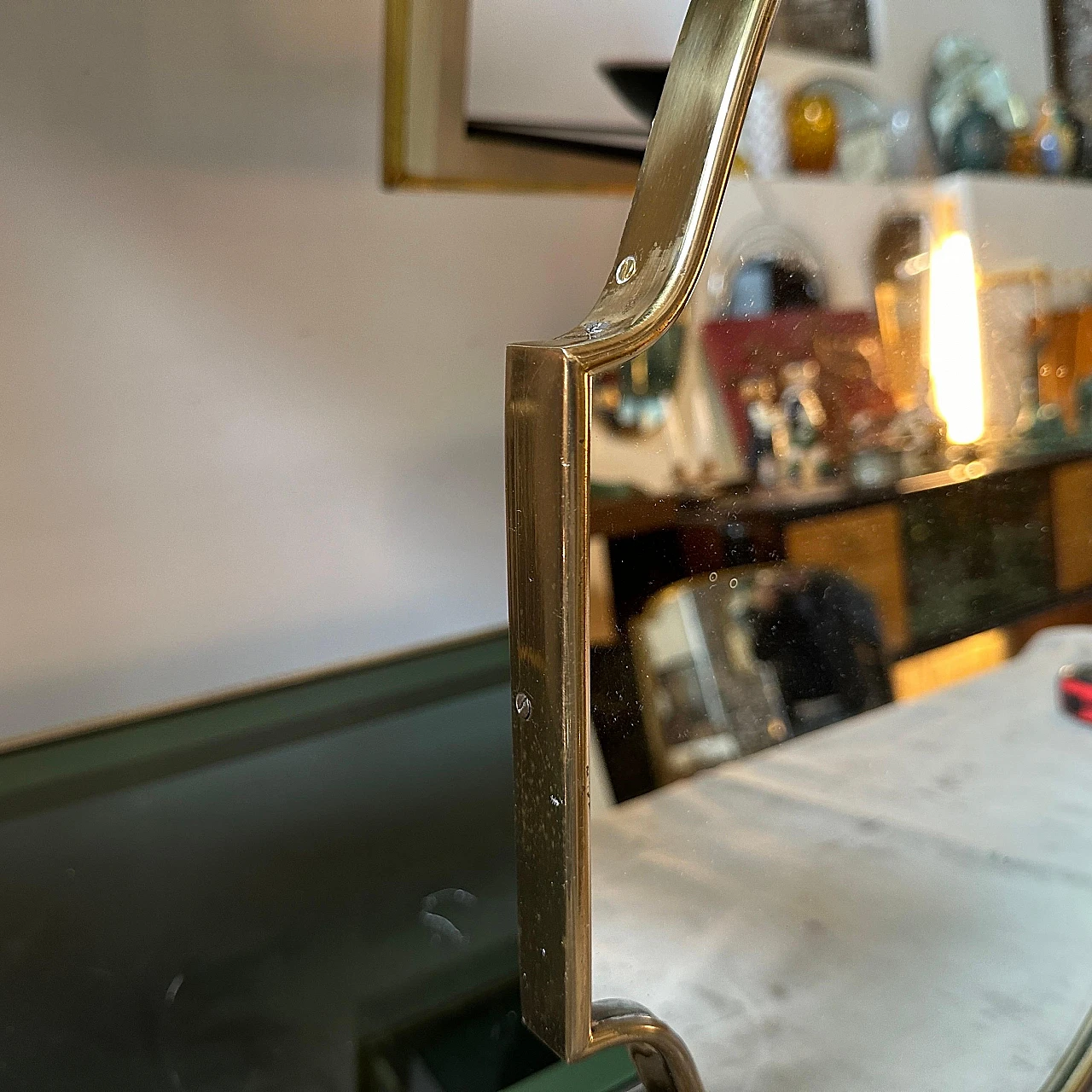 Shield wall mirror in brass in Gio Ponti style, 1950s 6