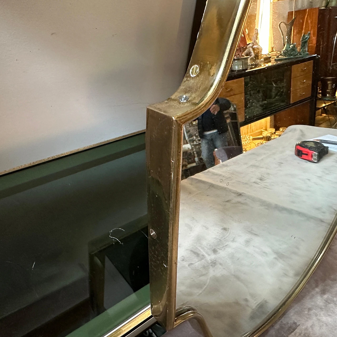 Shield wall mirror in brass in Gio Ponti style, 1950s 7