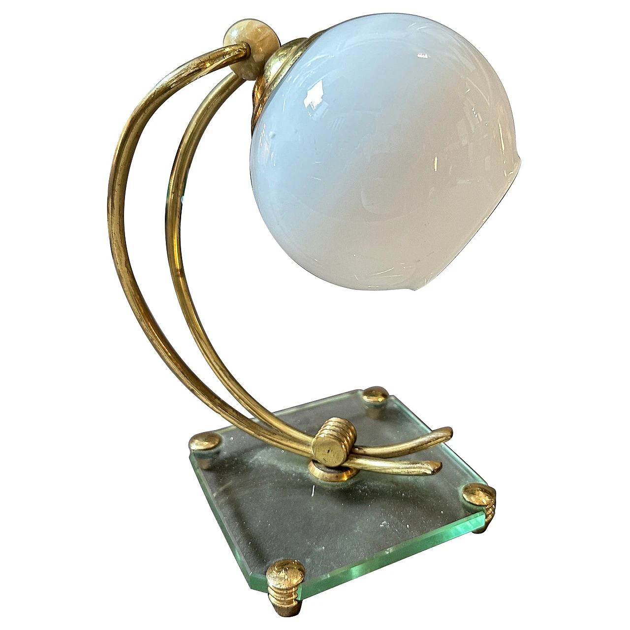 Lampada da tavolo in ottone e vetro in stile Fontana Arte, anni '50 1