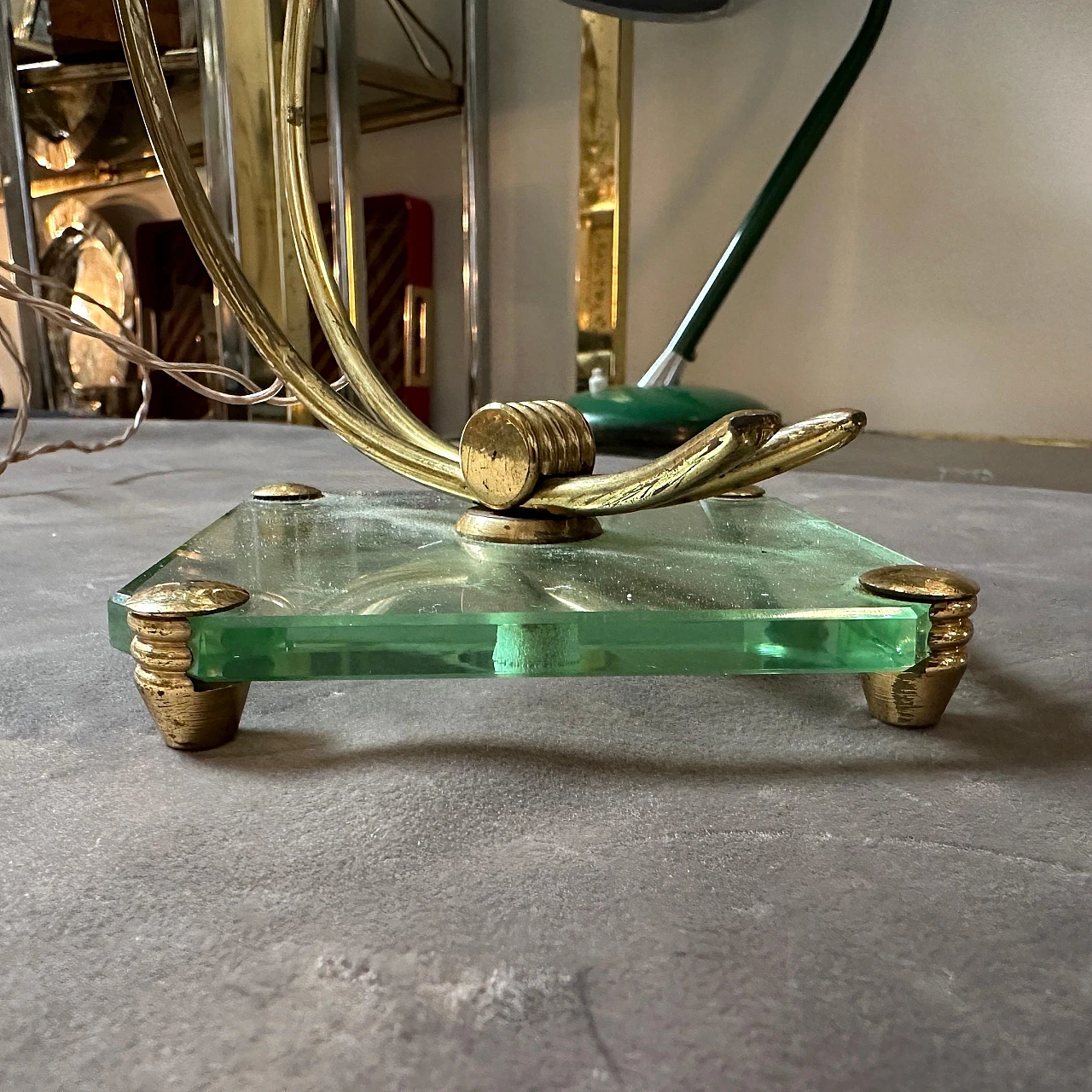 Lampada da tavolo in ottone e vetro in stile Fontana Arte, anni '50 3