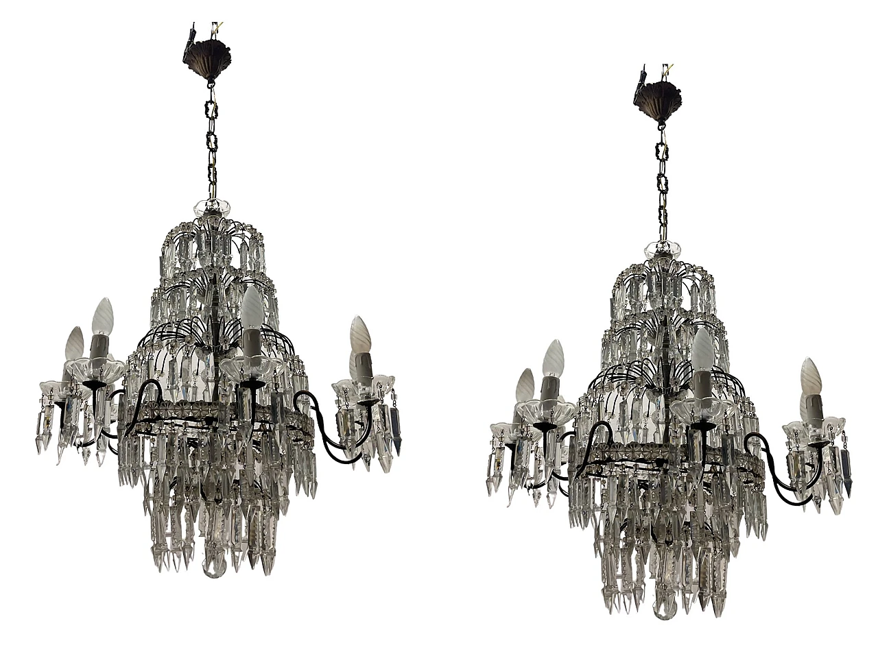 Coppia di lampadari a cascata in cristallo, anni '40 1