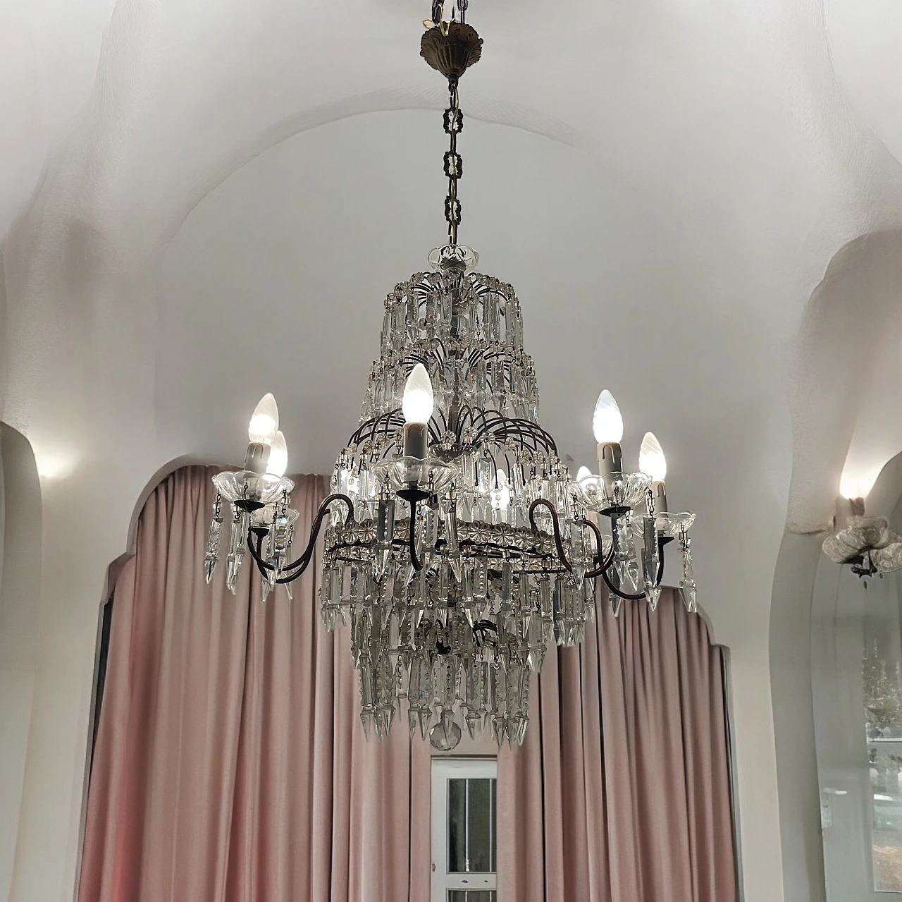 Coppia di lampadari a cascata in cristallo, anni '40 2