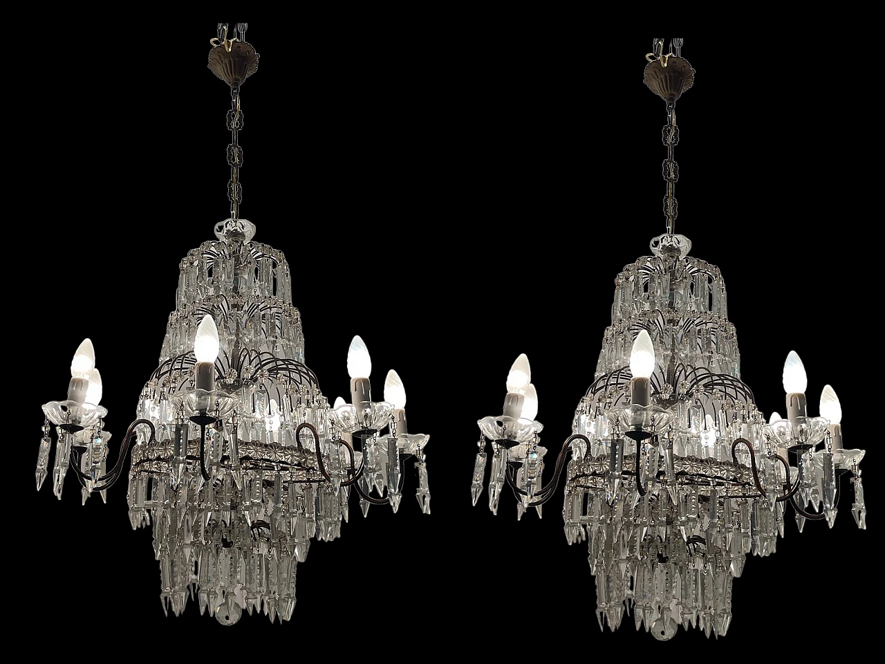 Coppia di lampadari a cascata in cristallo, anni '40 5