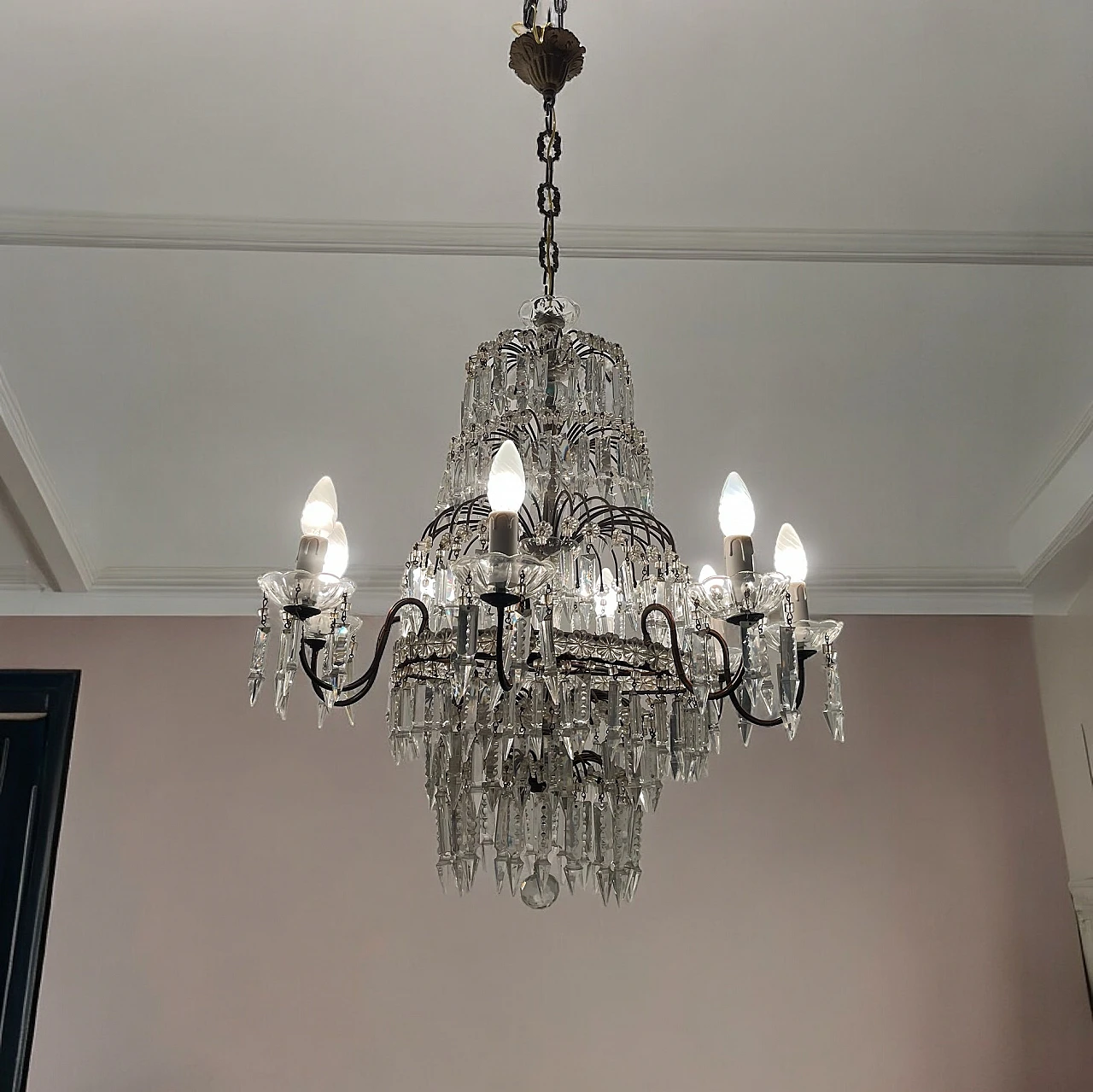 Coppia di lampadari a cascata in cristallo, anni '40 7