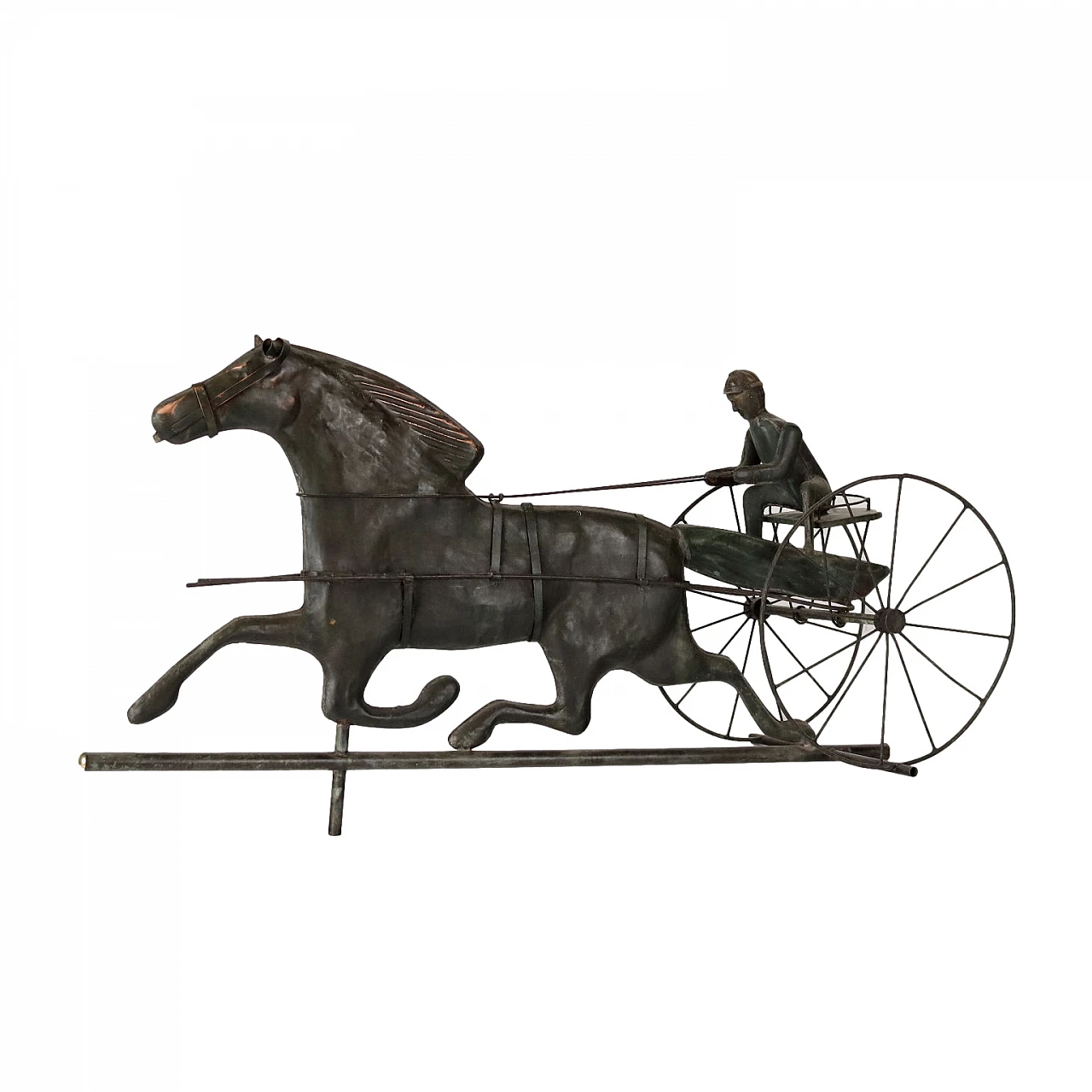 Embossed copper sculpture of racehorse with jockey 1