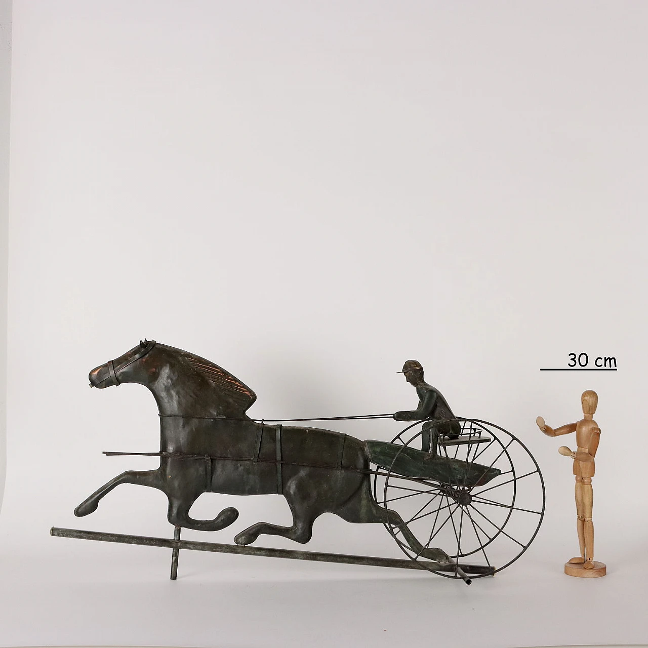 Embossed copper sculpture of racehorse with jockey 2