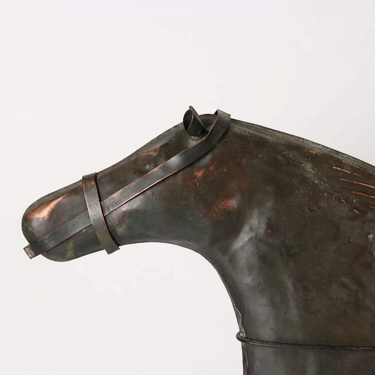 Embossed copper sculpture of racehorse with jockey 5
