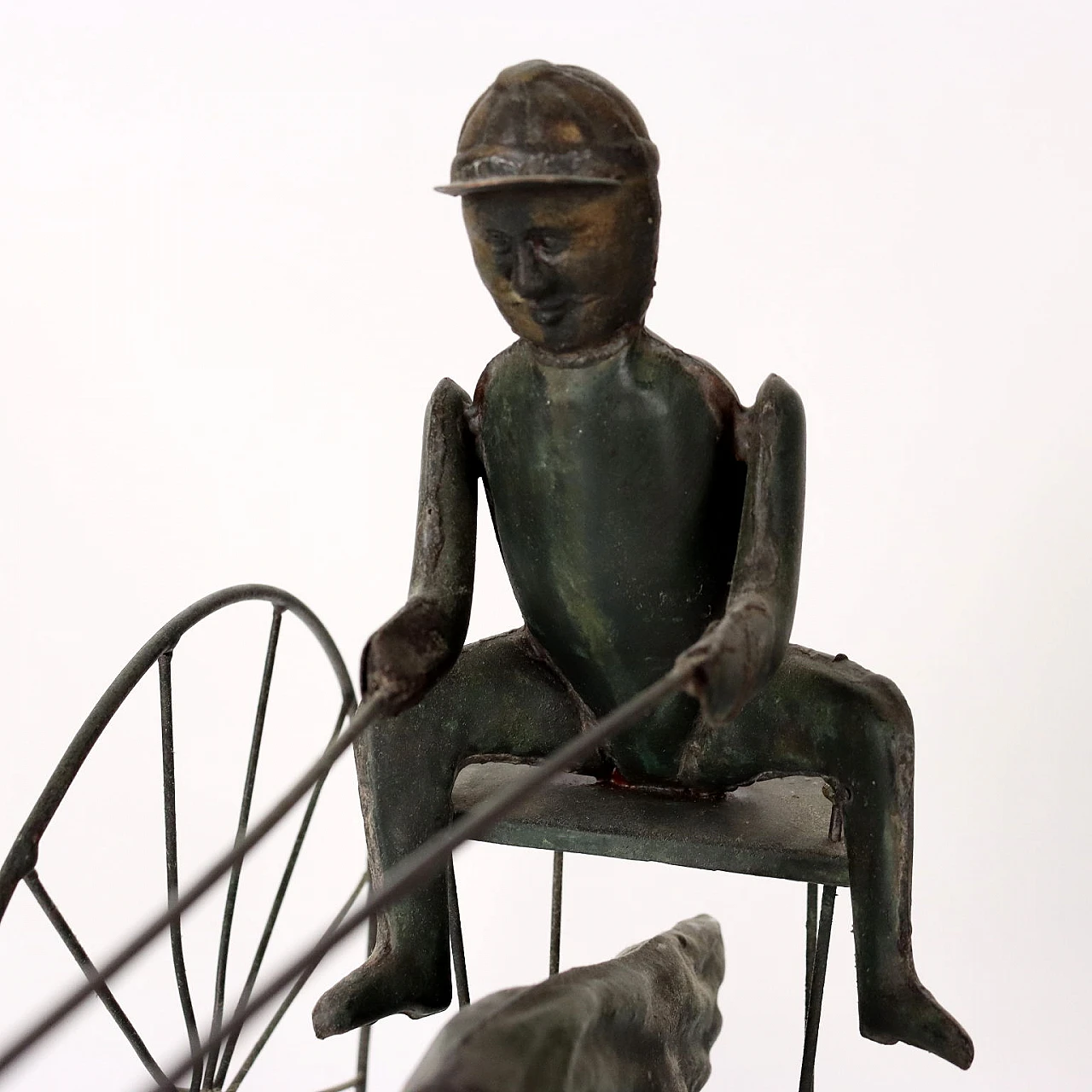 Embossed copper sculpture of racehorse with jockey 6