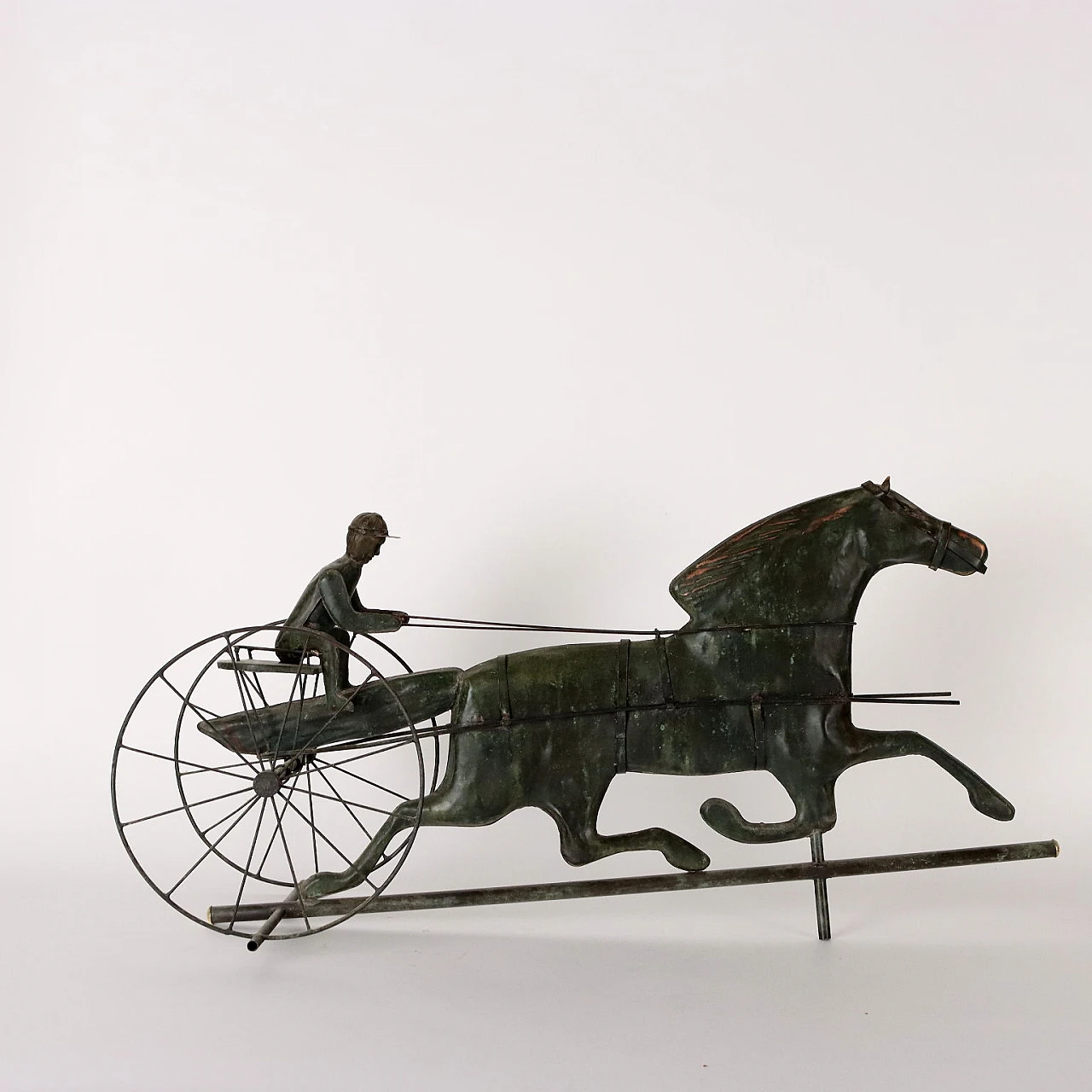 Embossed copper sculpture of racehorse with jockey 7