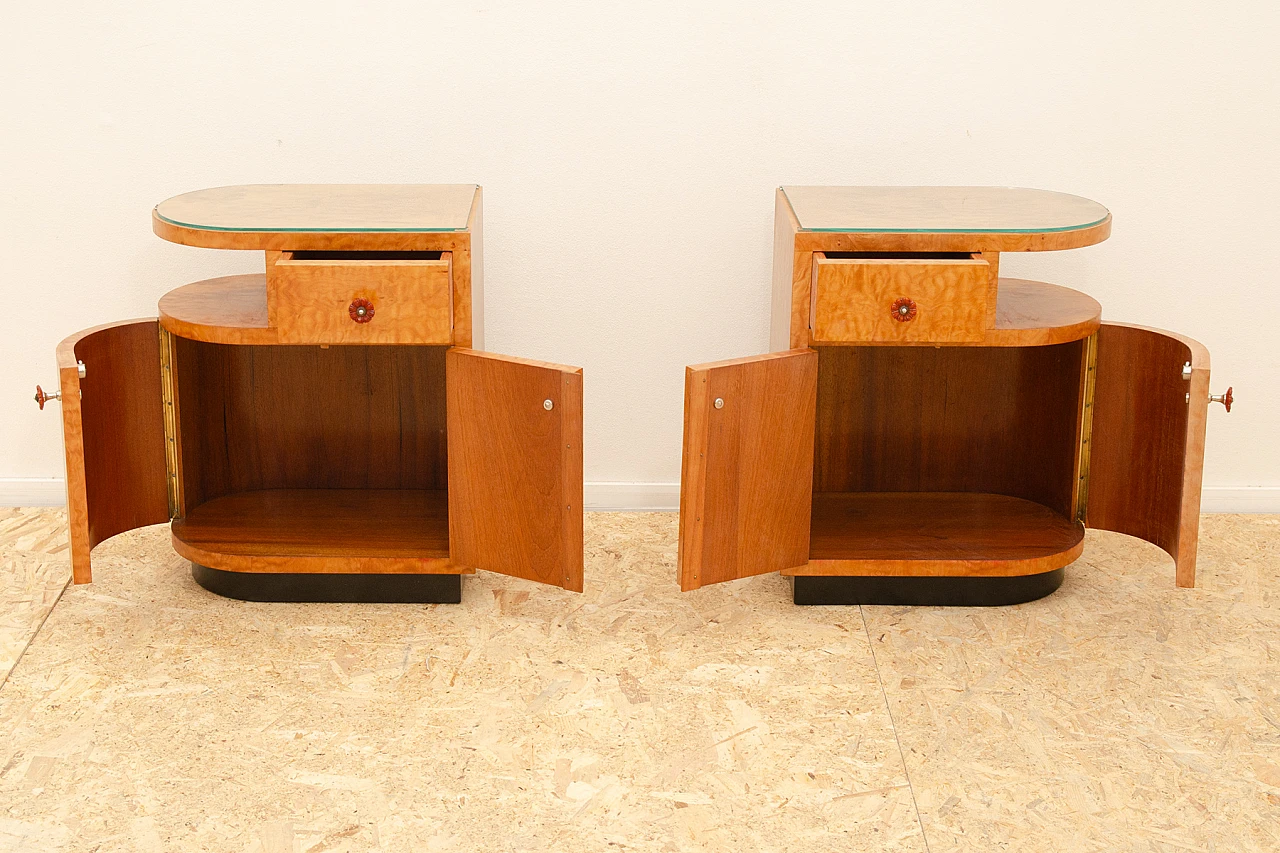 Coppia di comodini Art Déco in faggio, acero, noce e vetro, anni '30 8