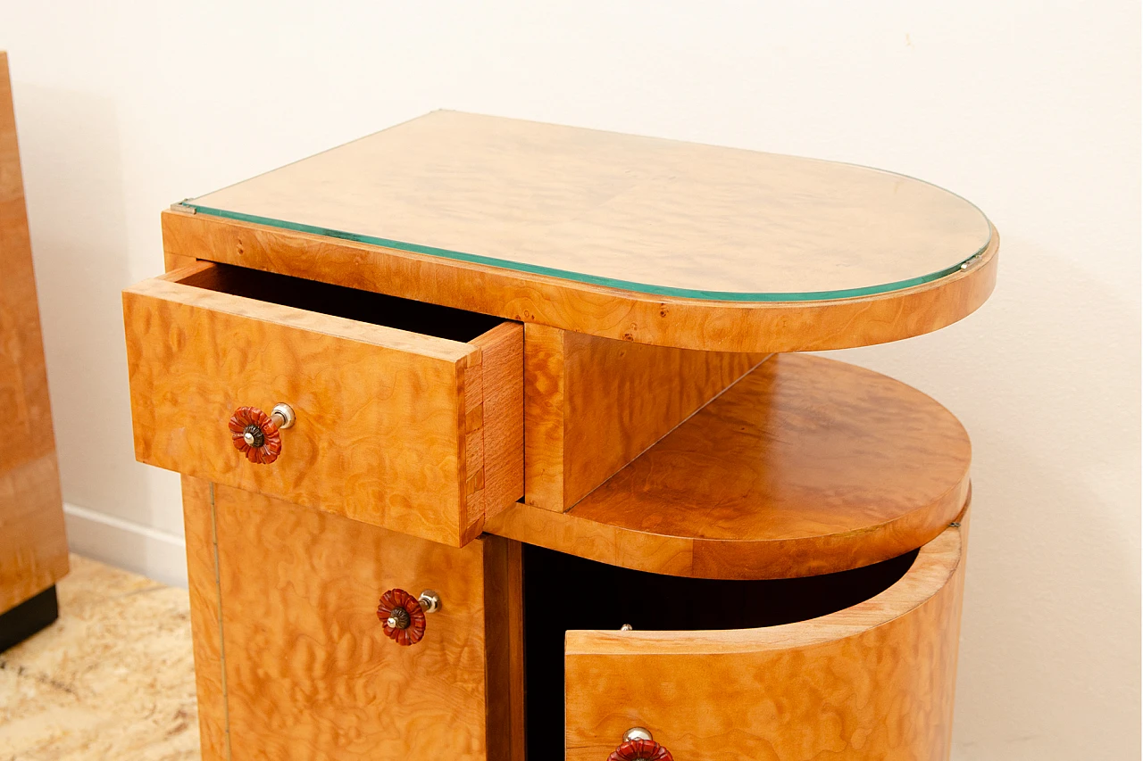 Coppia di comodini Art Déco in faggio, acero, noce e vetro, anni '30 14