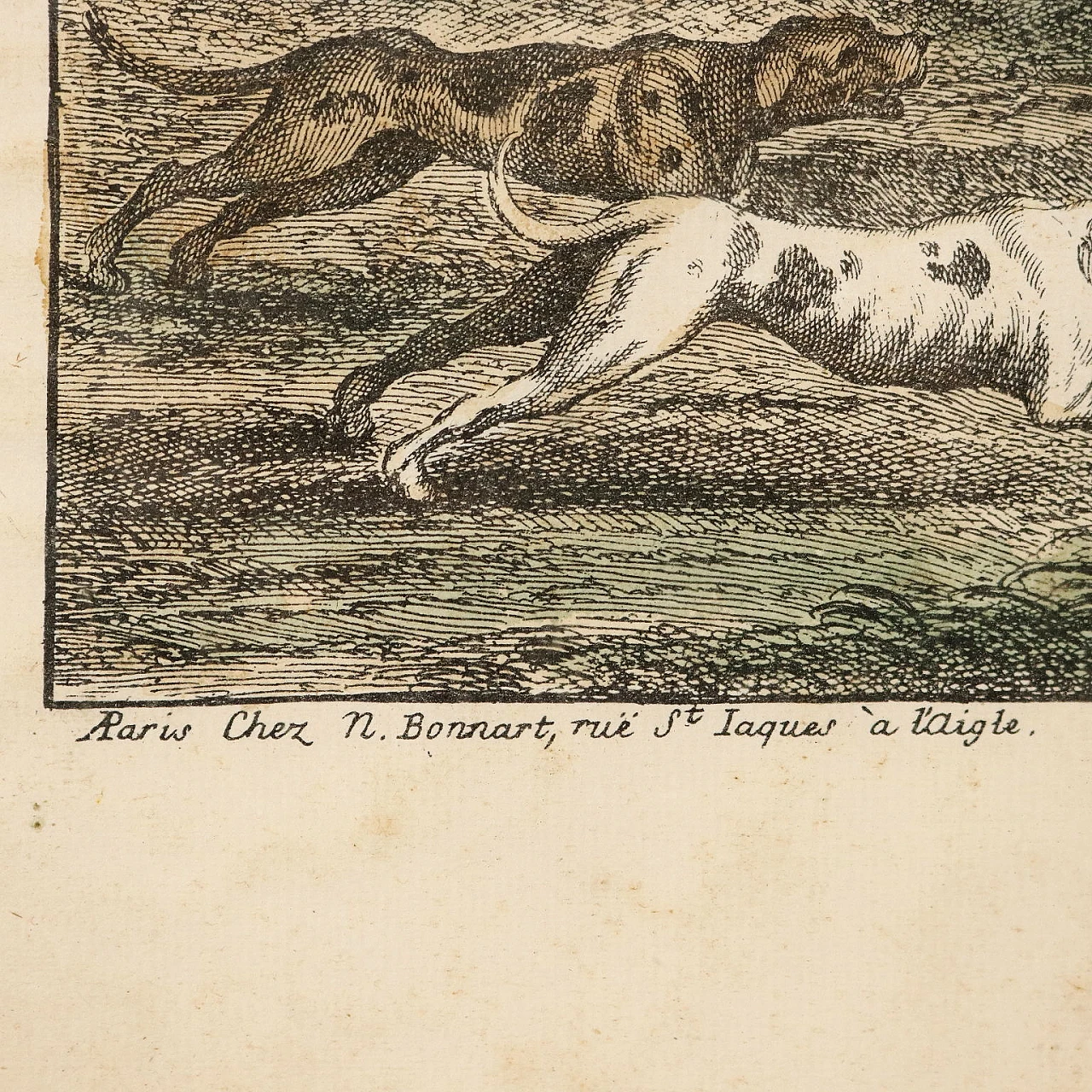 4 Scene di caccia, acqueforti acquerellate, '700 10