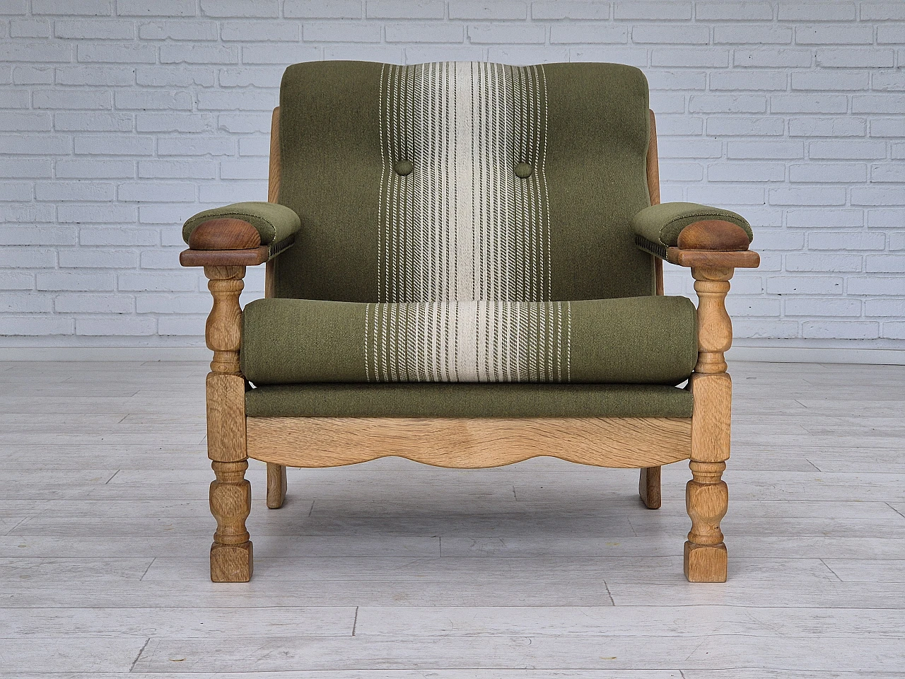 Danish wool and solid oak armchair, 1970s 2