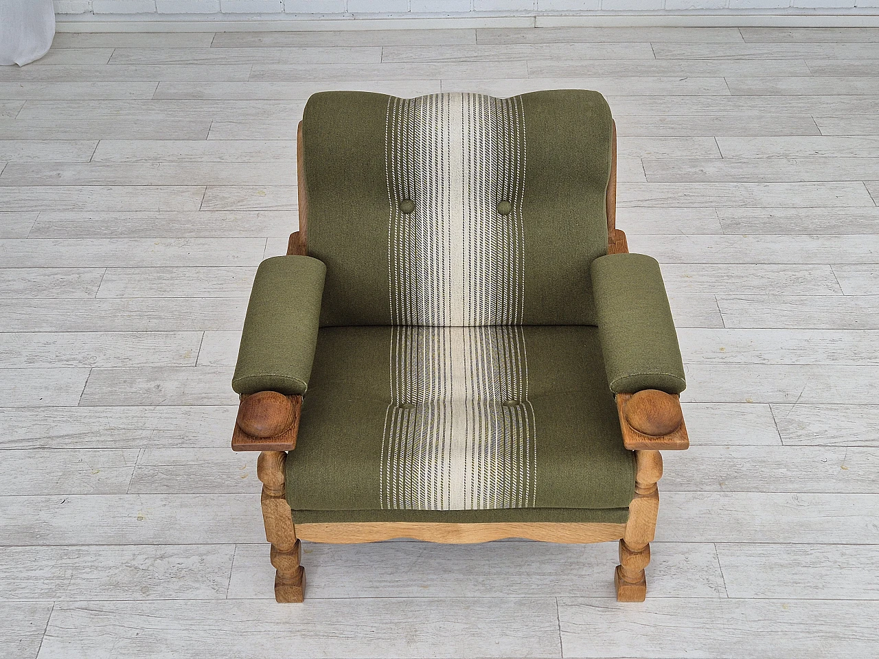 Danish wool and solid oak armchair, 1970s 3