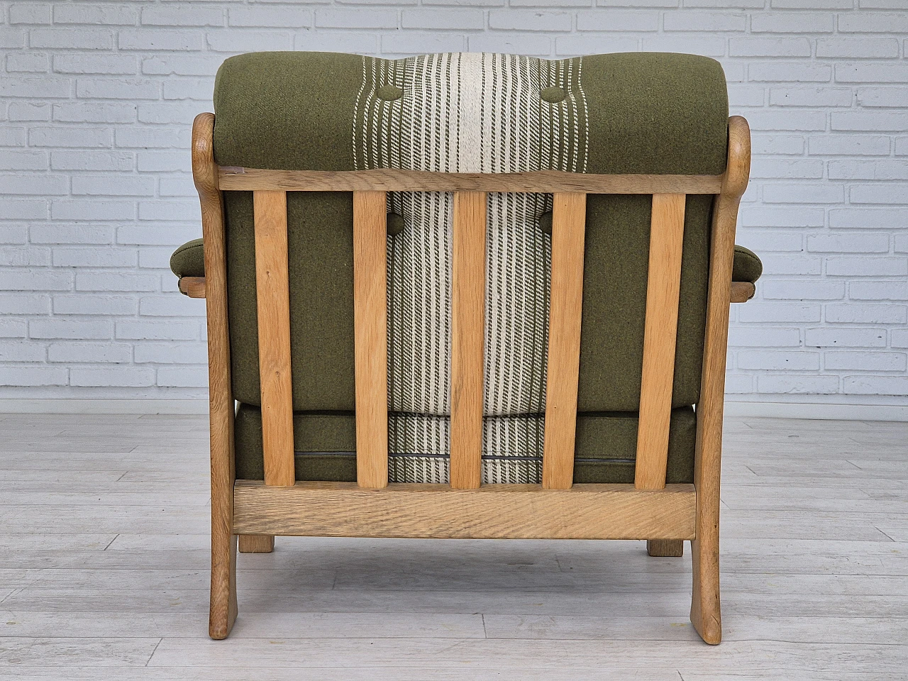 Danish wool and solid oak armchair, 1970s 5