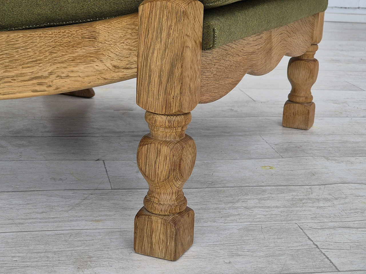 Danish wool and solid oak armchair, 1970s 7