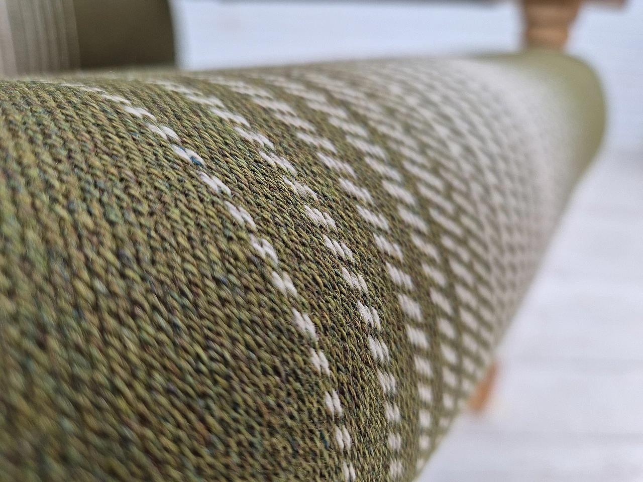 Danish wool and solid oak armchair, 1970s 9