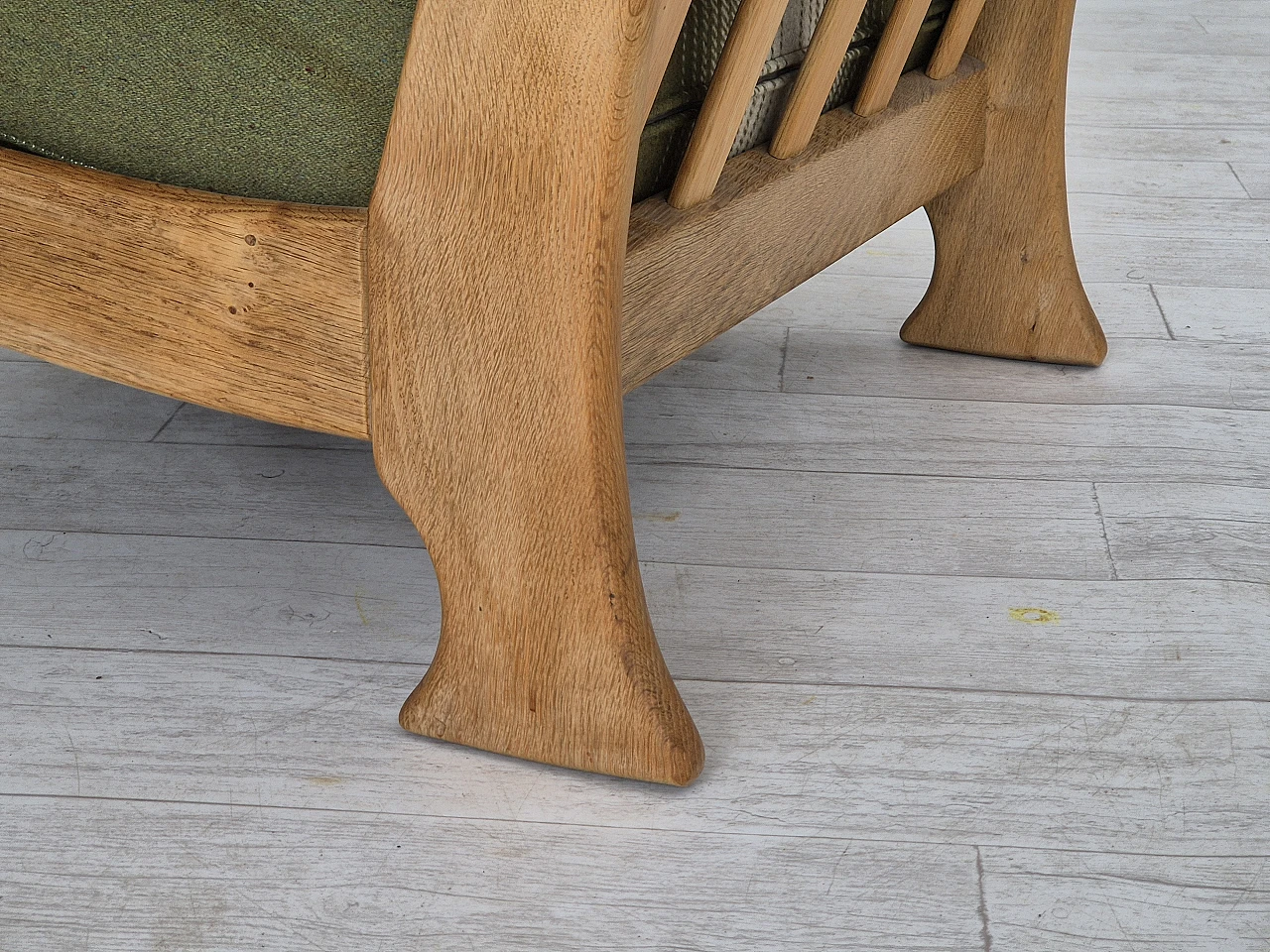 Danish wool and solid oak armchair, 1970s 11