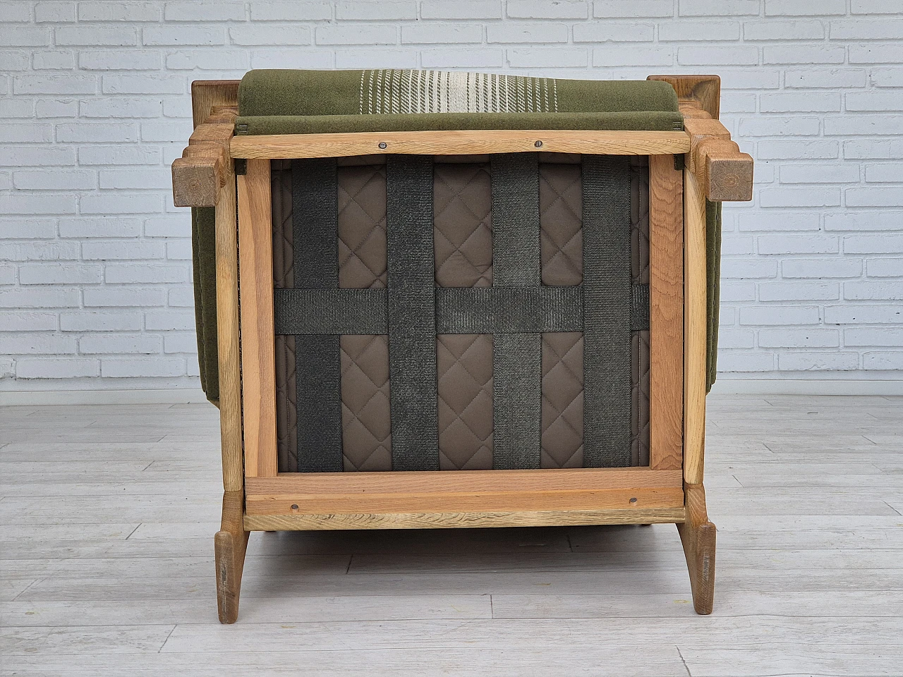 Danish wool and solid oak armchair, 1970s 13