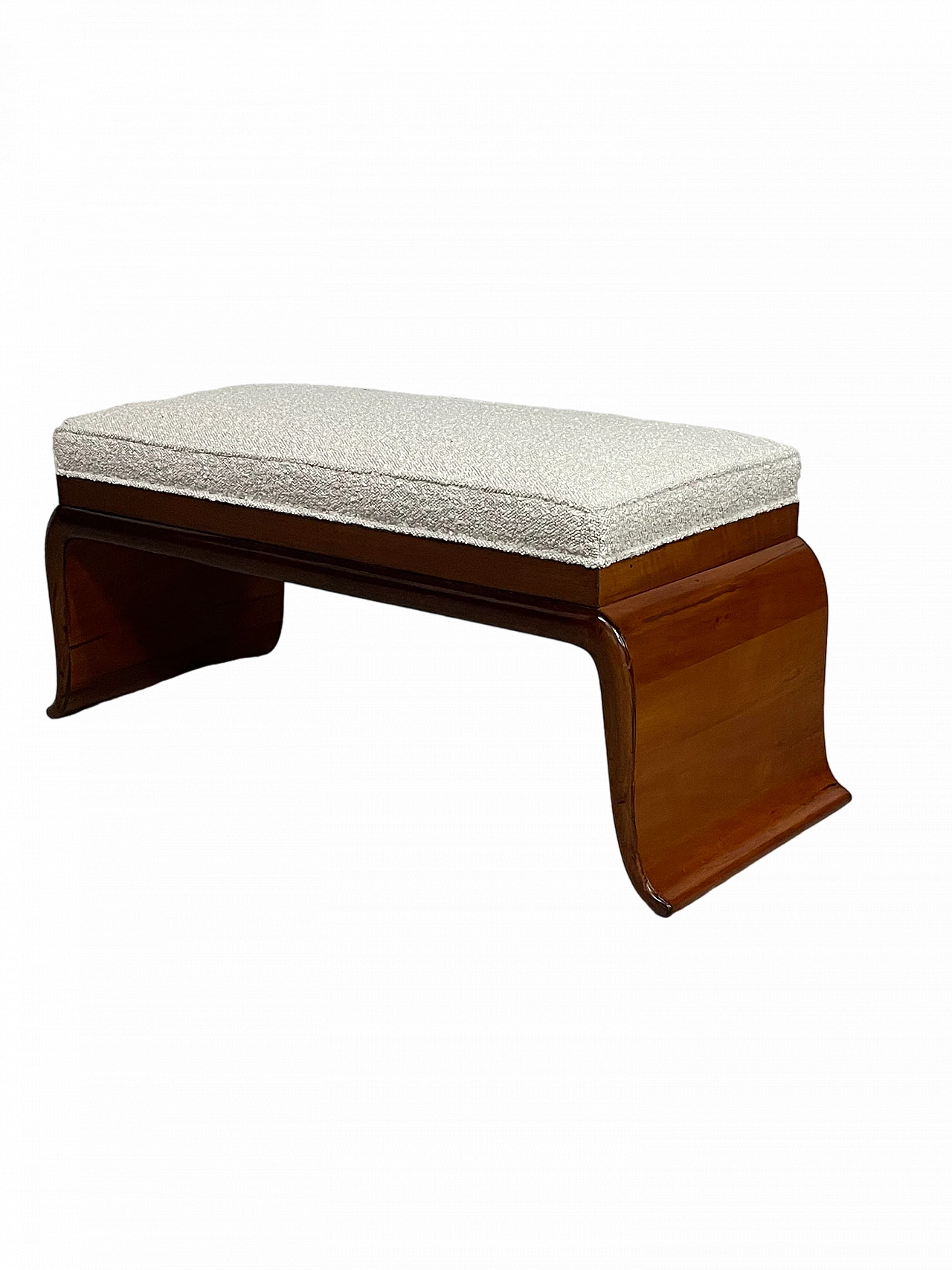 Art Deco bench in cherry wood and bouclé, 1940s 13